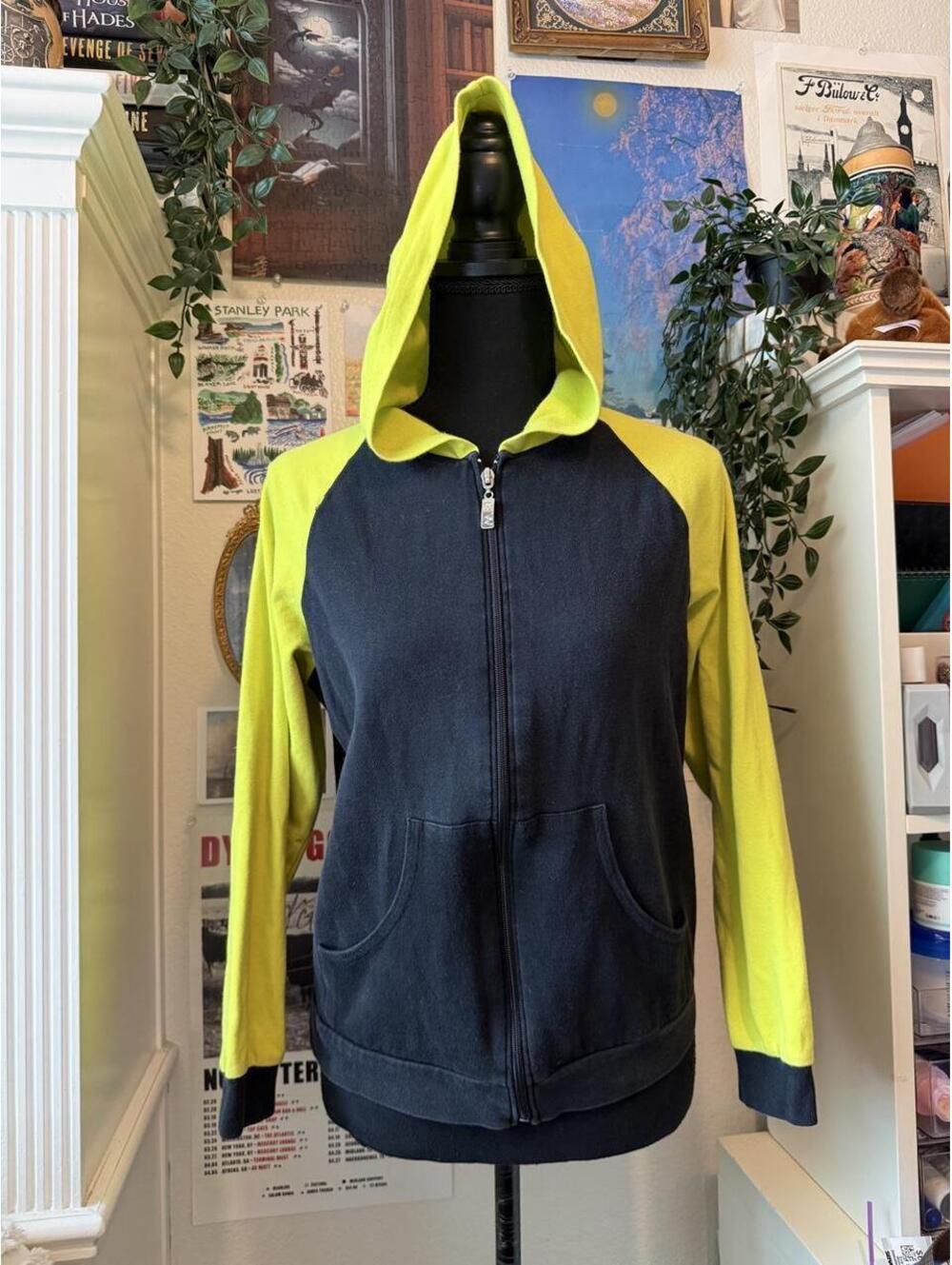 G.U. Sport Black Neon Yellow Colorblock Zip Hoodie